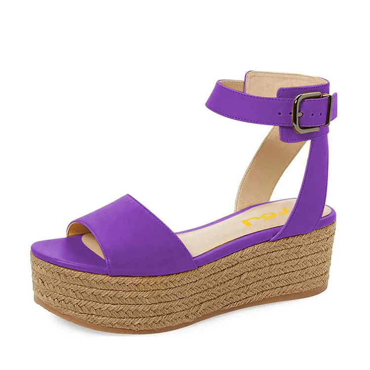 FSJ Purple Platform Sandals Open Toe Ankle Strap Shoes US Size 3-15 |FSJ Shoes