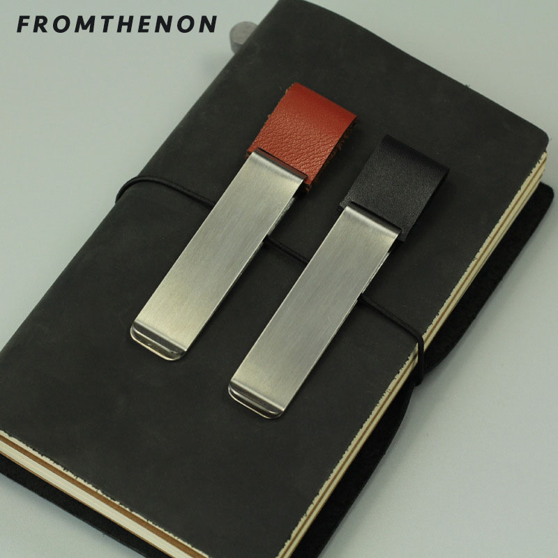 Fromthenon Stainless Steel Leather Pen Clip Vintage Travel Notebook Accessories Custom Beautify Decorate Ticket Clip