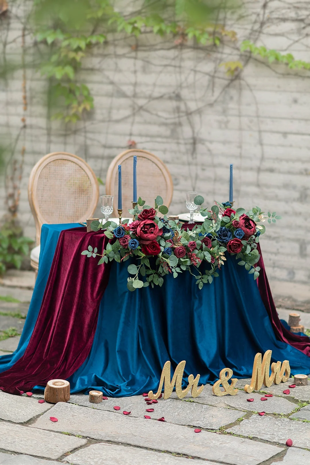 Head Table Floral Swags in Burgundy & Navy