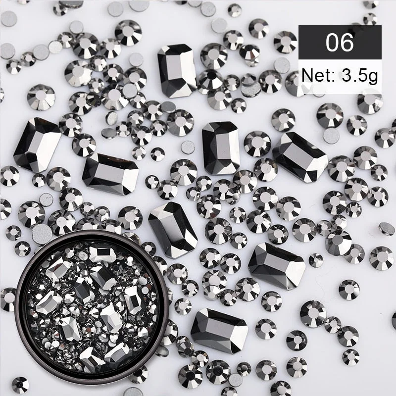 1 Box Black Colorful Mix Sized Nail Decoration Rhinestones Crystal Bling 3D Nail Art Decorations DIY Accessories Design On Nails