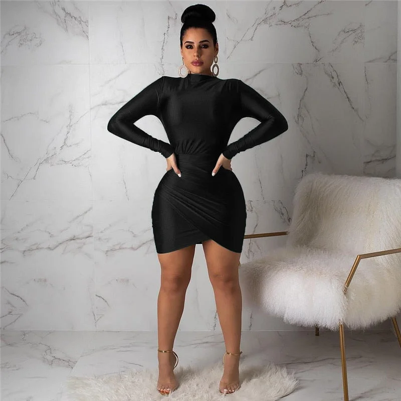 ANJAMANOR Green Long Sleeve Bandage Dress Elegant Sexy Ruched Mini Bodycon Dresses Woman Party Night 2020 Clubwear D35-AB64