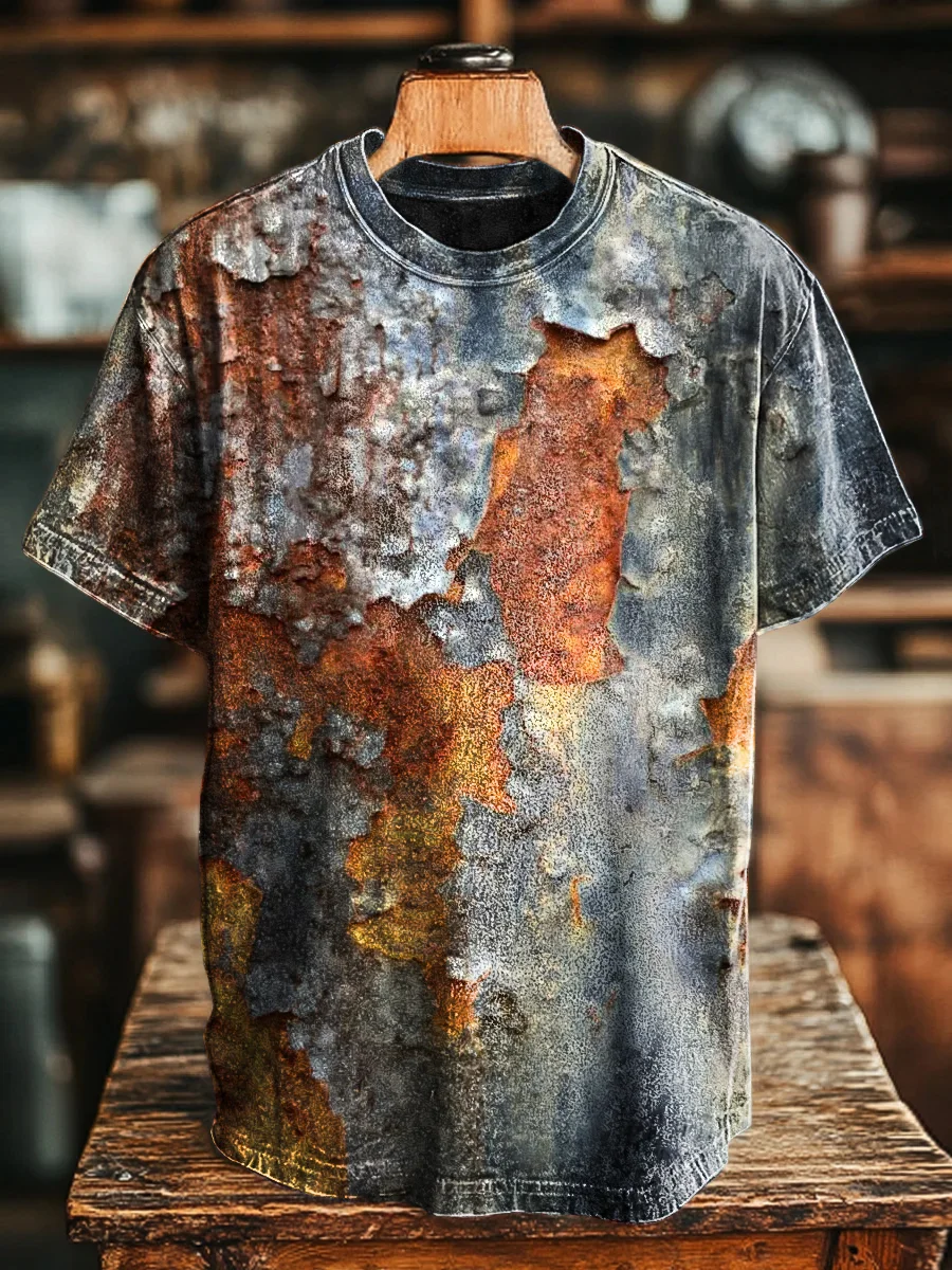 Unisex Vintage Distressed Rust Print Short Sleeve T-Shirt