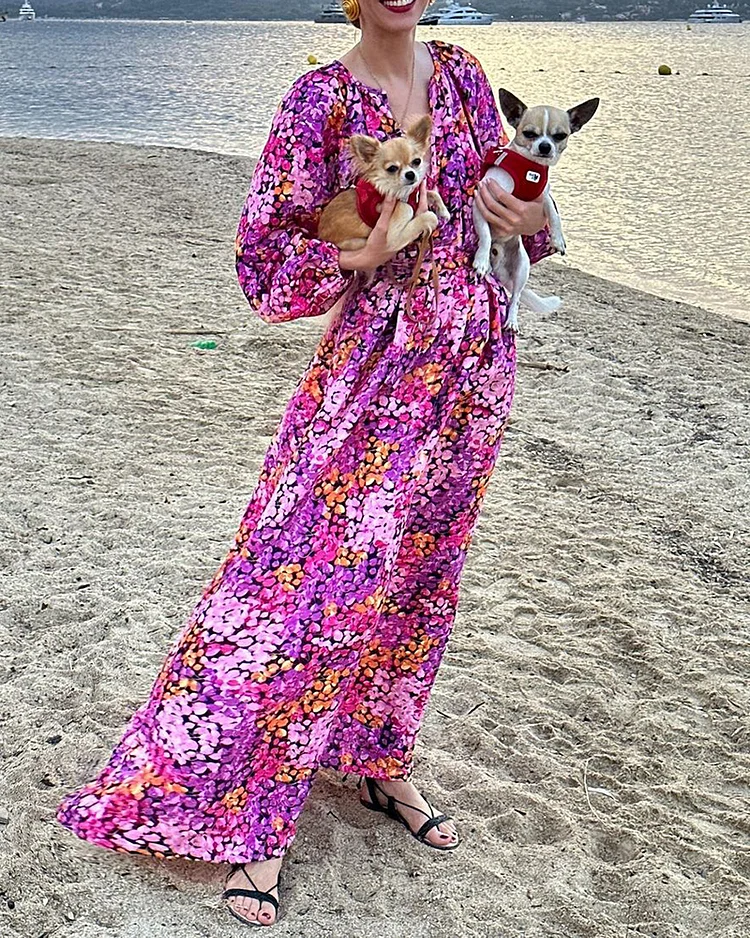 New Fashion V-Neck Chiffon Flowy Dress