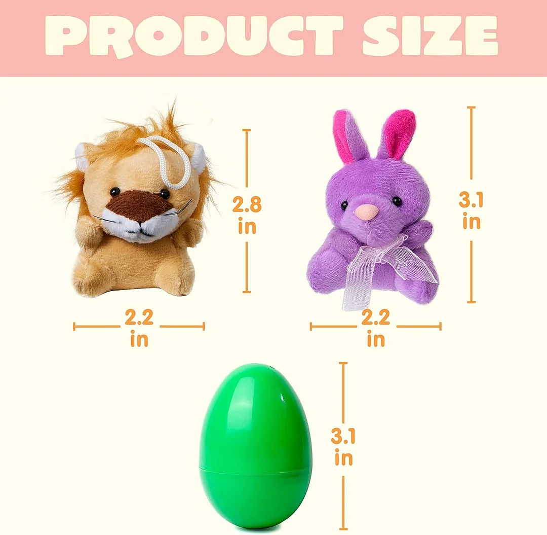12/24/36 Pcs Prefilled Easter Eggs. Filled with Plush Animal Toys
