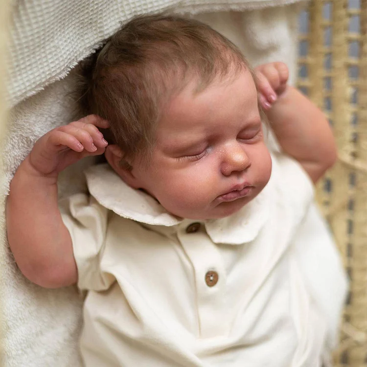  [🔊Heartbeat Sound and Coos] 20" Handmade Lifelike Reborn Newborn Baby Sleeping Girl Named Rilata with Painted Hair - Reborndollsshop®-Reborndollsshop®