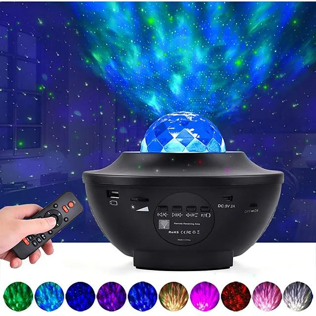 LED Starry Galaxy Projector Night Light Ocean Wave Projection with Bluetooth Music Speaker 8W LED 10 Colors 21 Lighting Modes Brightness Levels Adjustable with Remote Control-LITBest
