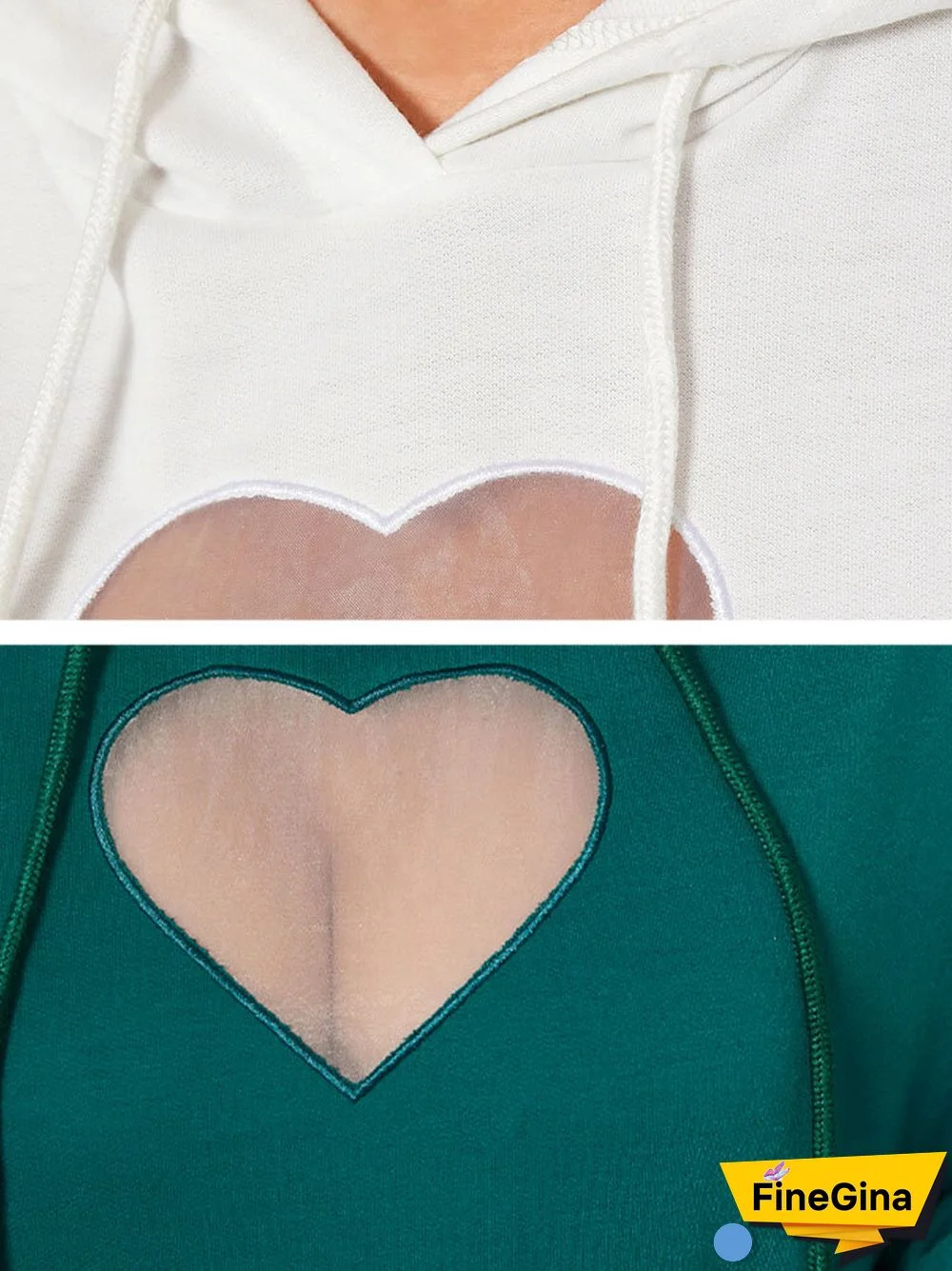 Heart Mesh Kangaroo Pocket Drawstring Loose Hoodie