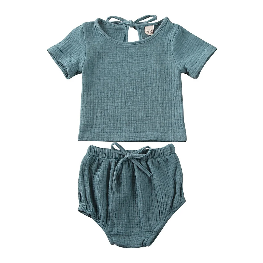 2020 Baby Summer Clothing Newborn Kids Baby Boy Girl Clothes Cotton&Linen Tops+Shorts Pants Solid 2pcs Short Sleeve Outfits Set