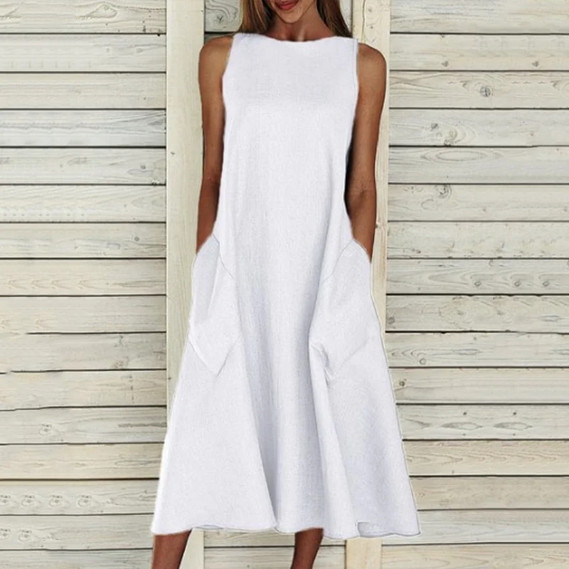 Casual Solid Round Neck Sleeveless Dress