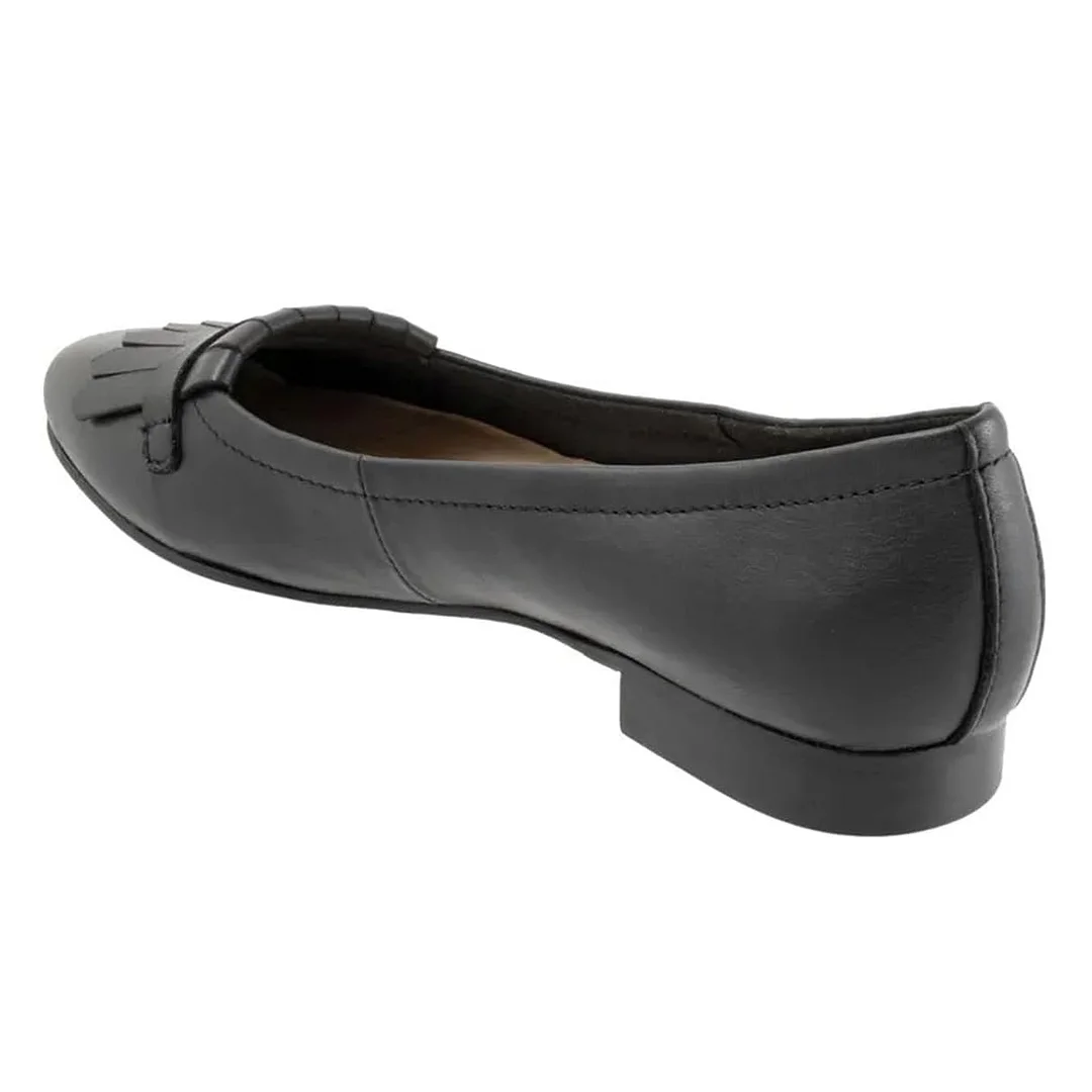 Women's Casual Black Round Toe Low Heel Pumps Shoes with Fringes