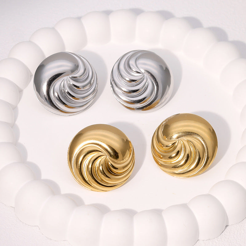 Fashion Geometric Round Simple Niche Personality Gold-Plated Stainless Steel Earrings For Women