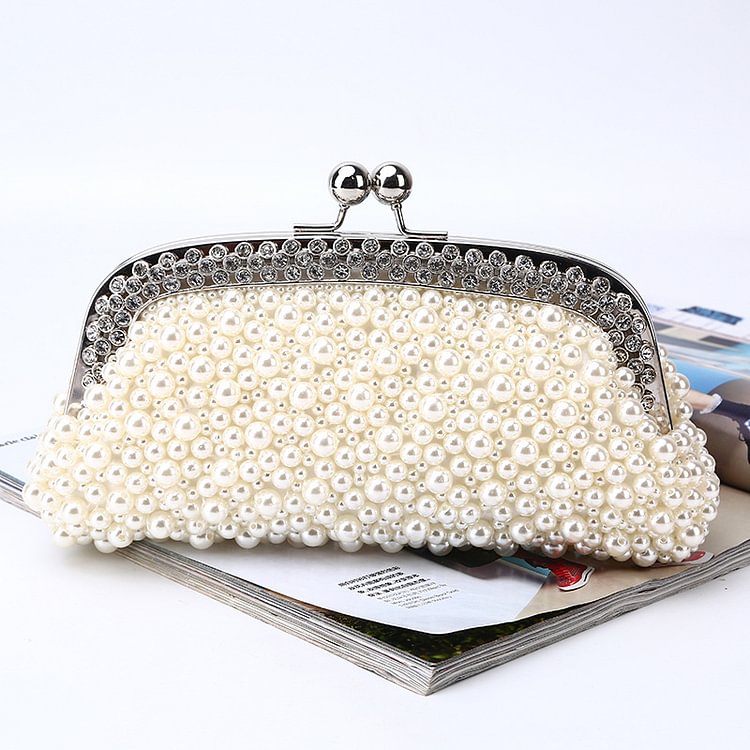 Pearl pure handmade bead embroidered evening dress women's bag