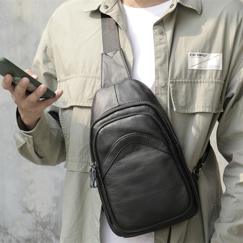 Simple Style Genuine Leather Chest Bag Sports Leisure Shoulder Bag Crossbody Bag