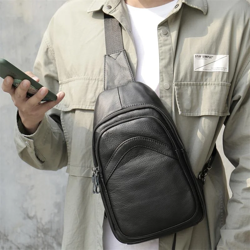 Simple Style Genuine Leather Chest Bag Sports Leisure Shoulder Bag Crossbody Bag