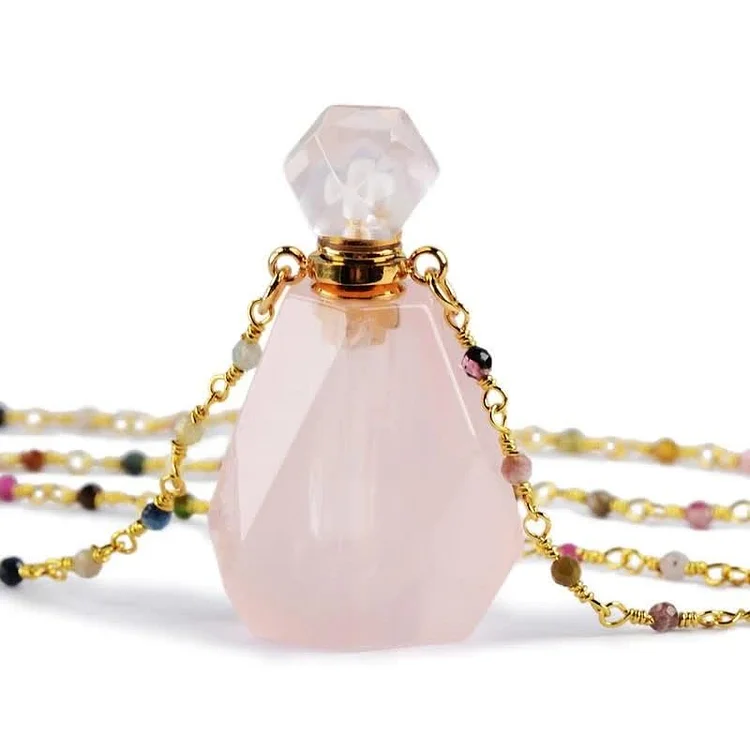 Crystal Perfume Bottle Necklace-Rose Quartz