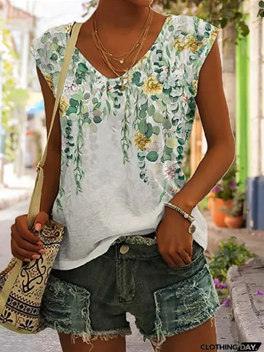Women's Tank Top Floral Casual Holiday Pink Blue Green Print Sleeveless Basic V Neck Regular Fit