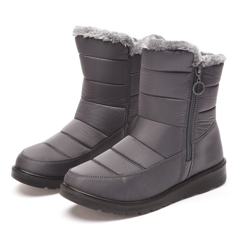 Winter Women Boots Waterproof Plush Snow Boots Zipper Mid-Calf Boot Shoes Woman Leisure Flat with Botas De Mujer