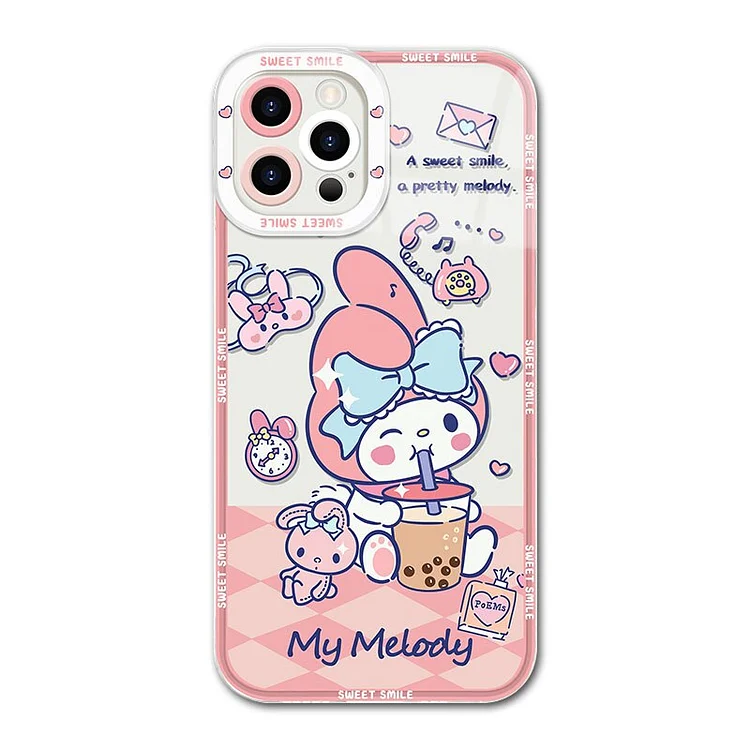 Cute Kuromi Melody Soft Case for iPhone 14 Pro Max 13 12 11 Pro Max Mini XR XS X 8 7 6 6S Plus SE 2020 Camera Protective Cover