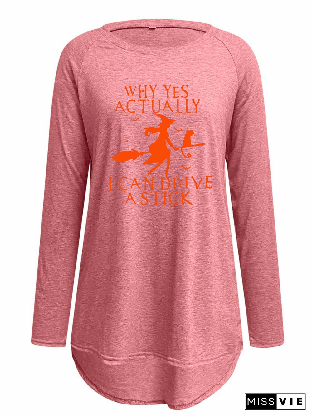 Women Long Sleeve Scoop Neck Solid Letter Graphic Top