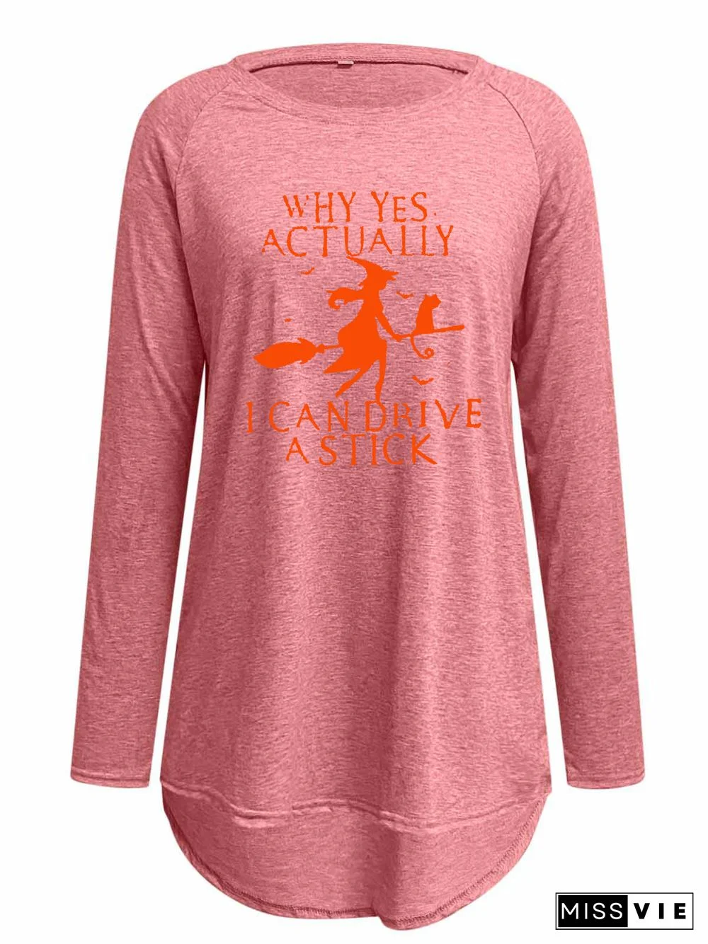 Women Long Sleeve Scoop Neck Solid Letter Graphic Top