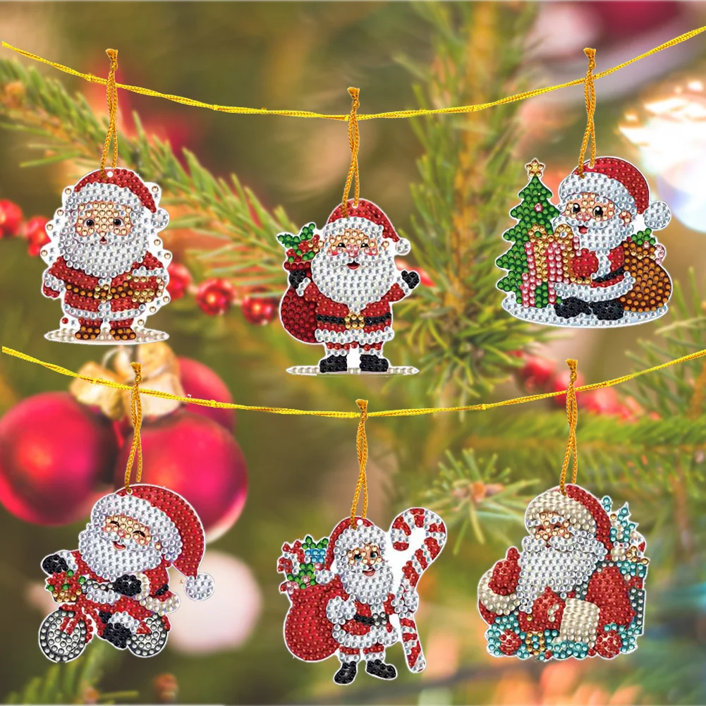 12Pcs Xmas Theme 2D Flat DIY Diamond Christmas Tree Pendant Wall Door Decoration