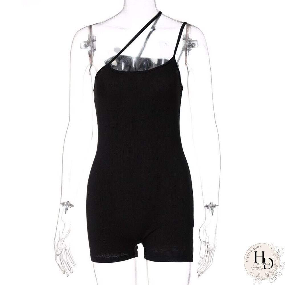 New Summer Fashion Solid Color Slim Fit Sloping Shoulder Open Back Jumpsuit Overalls Women