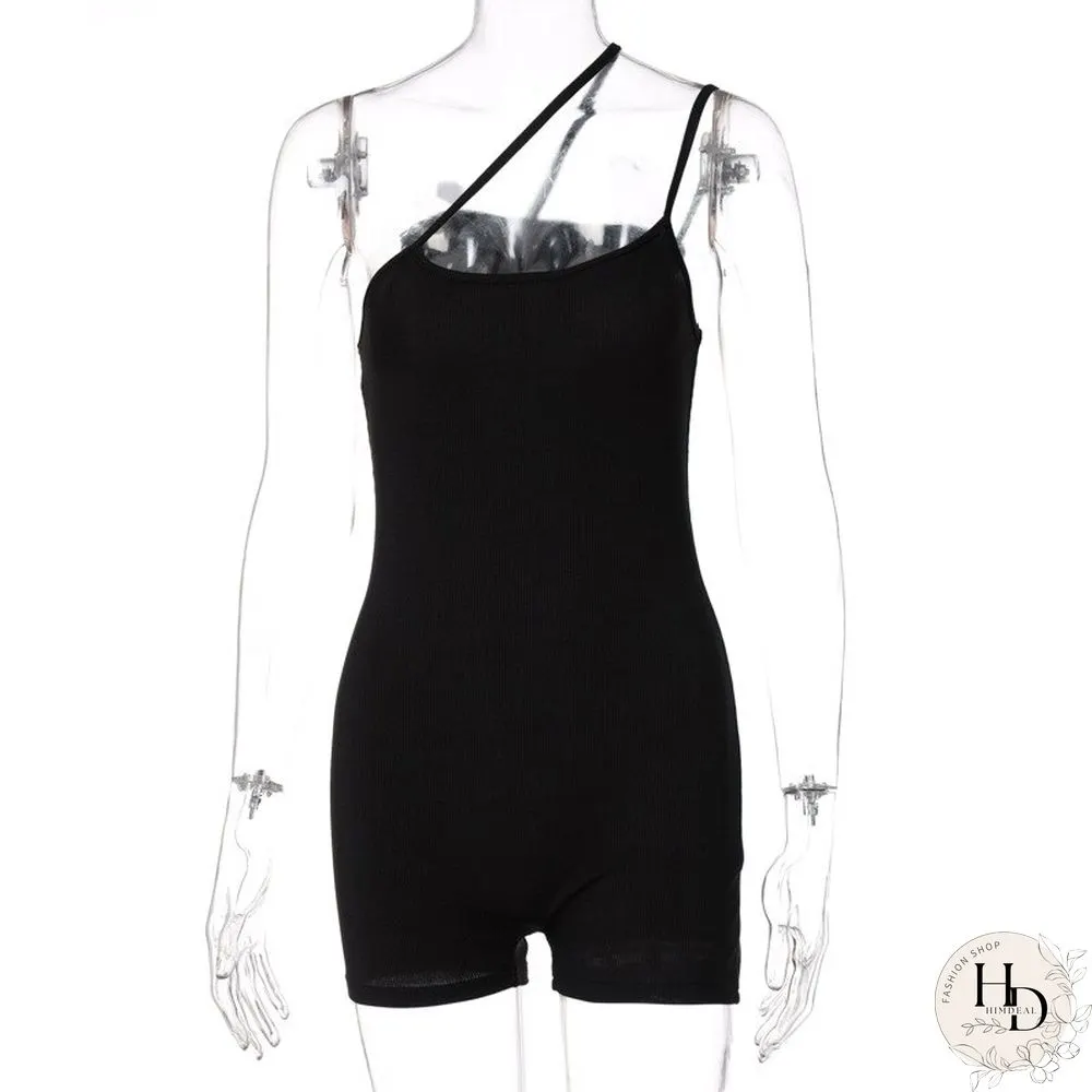 New Summer Fashion Solid Color Slim Fit Sloping Shoulder Open Back Jumpsuit Overalls Women