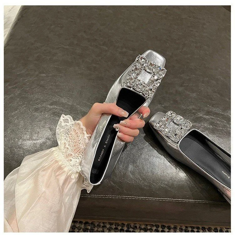 Wongn Wongn 2023 New Korean Version Of The Diamond Square Buckle Shallow Women's Shoes Flat Single Shoes Women's Shoes