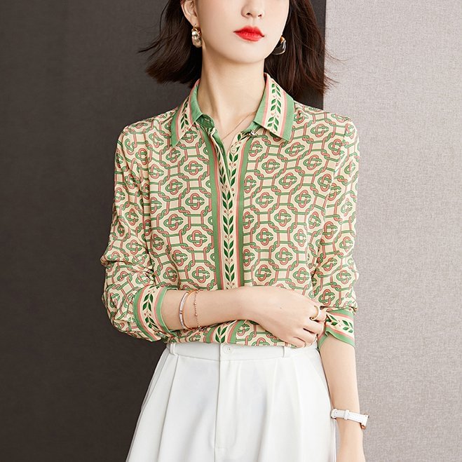 As Picture Printed Geometric Long Sleeve Shirts & Tops