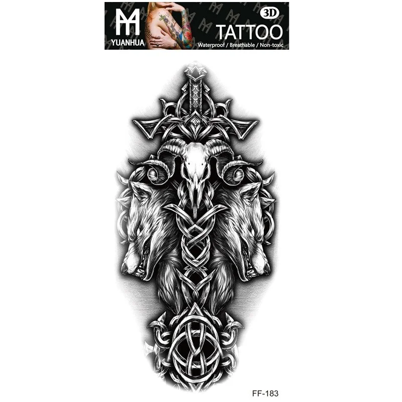 Sdrawing Forest Tattoo Sticker for Men Women Children Tiger Wolf Death Skull Temporary Tattoo Fake Henna Skeleton King Animal Tatoo