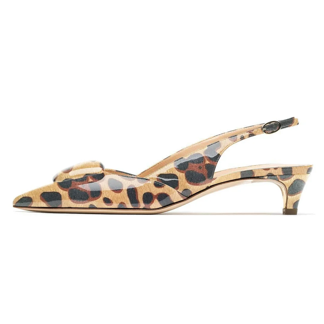 Pointed Toe Leopard Print Slingback Pumps with Kitten Heels