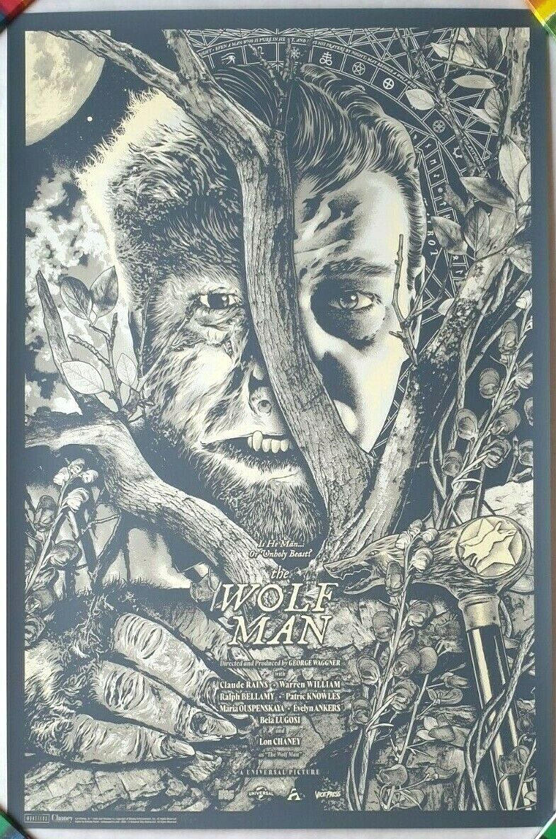 ANTHONY PETRIE - THE WOLF MAN Variant Screen Print Poster 24x36 Artist Proof