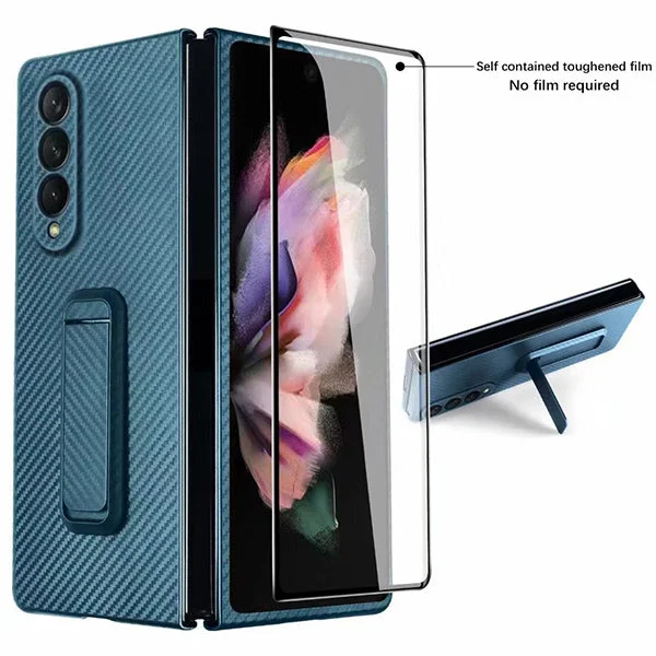Fiber Case For Samsung Galaxy Z Fold 3\Fold 4, Slim Ultra Lightweight Scratch Resistant Durable Aramid Stand Case