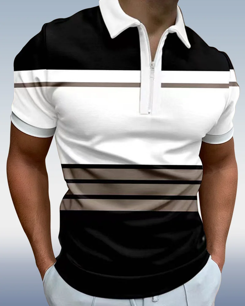 Suitmens Men's Horizontal Stripe Short Sleeve Polo Shirt 006