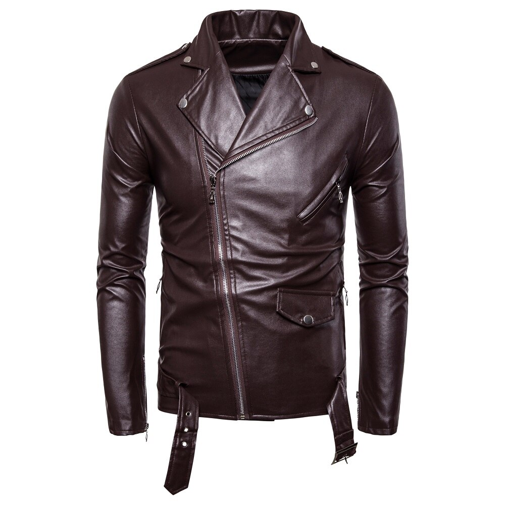 leather Mens Jackets Slim New Mens Jacket Fit Lapel 2025 Motorcycle Black Clothing Casual Leather Diagonal Zipper White Coat