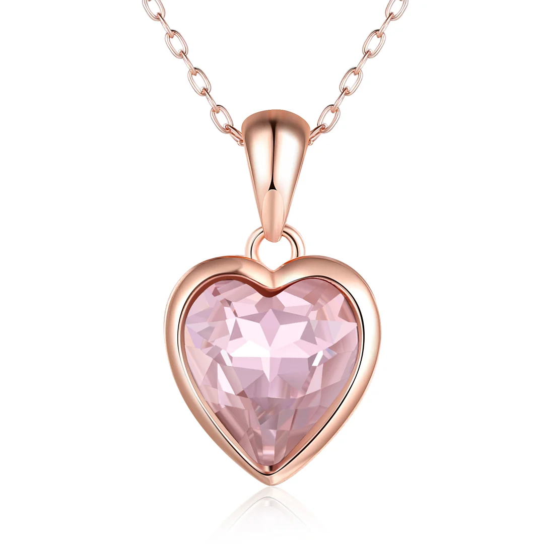 Heart Pink Crystal Necklace Luxurious Tourmaline Necklace for Her