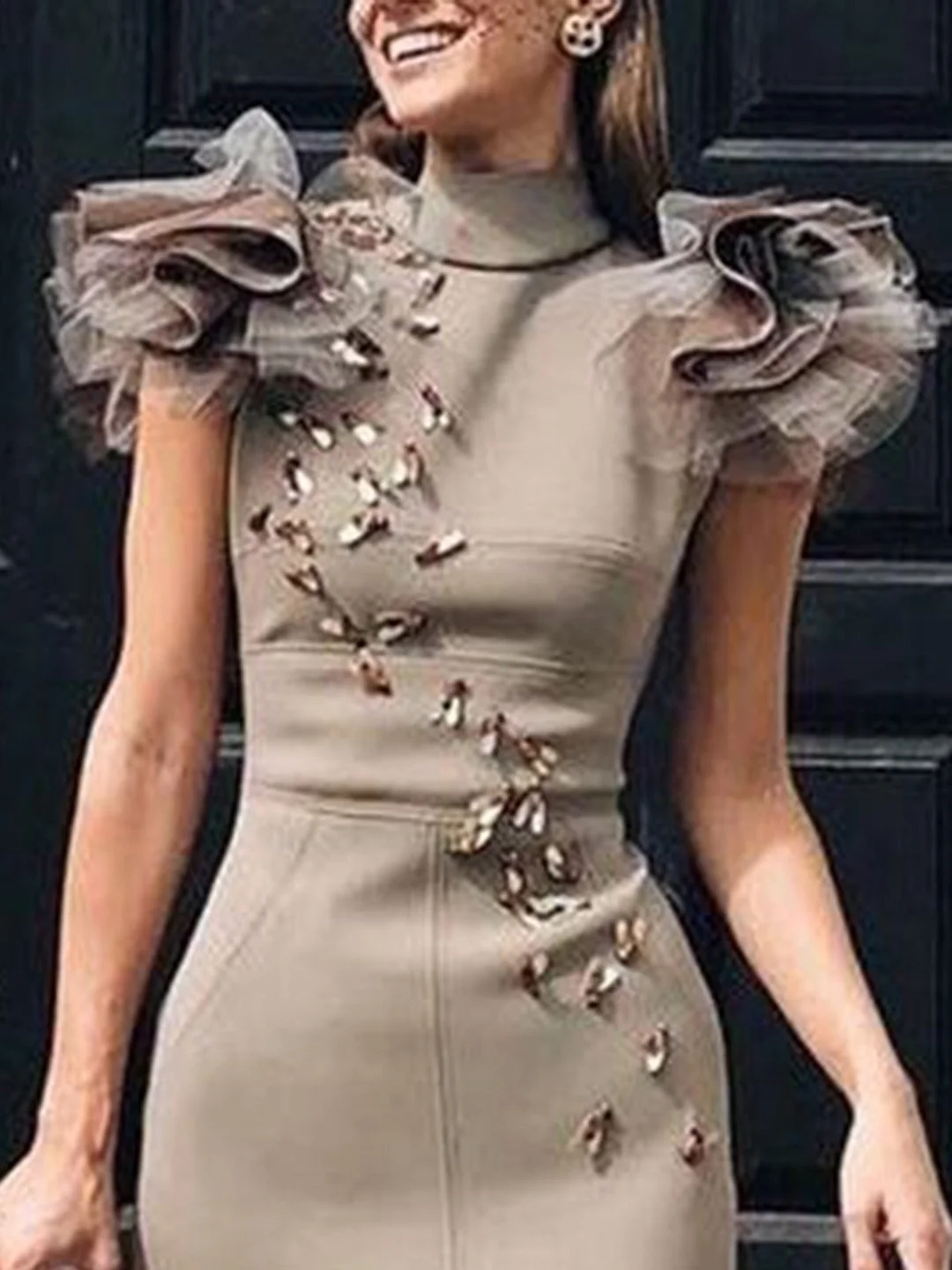 Solid Bodycon Cocktail Elegant Prom Midi Dress