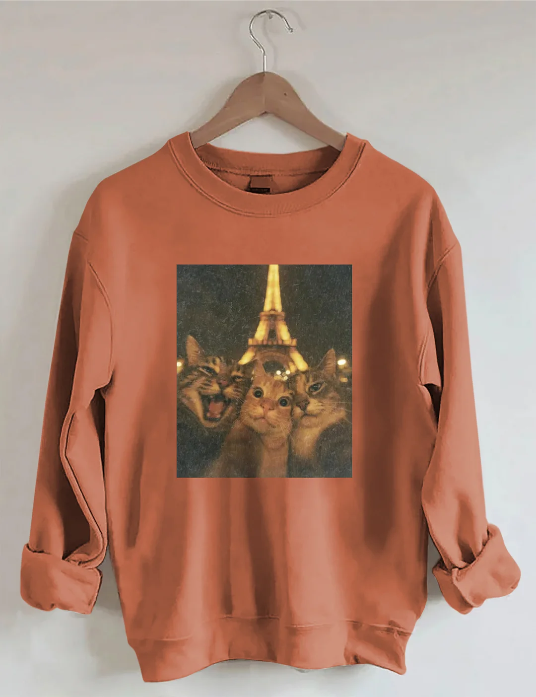 Cat Taking Selfie With Eiffel Tower Funny Sweatshirt