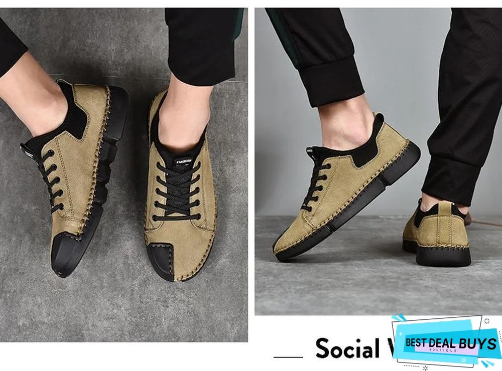 Men Leather Casual Big Size Flats Shoes