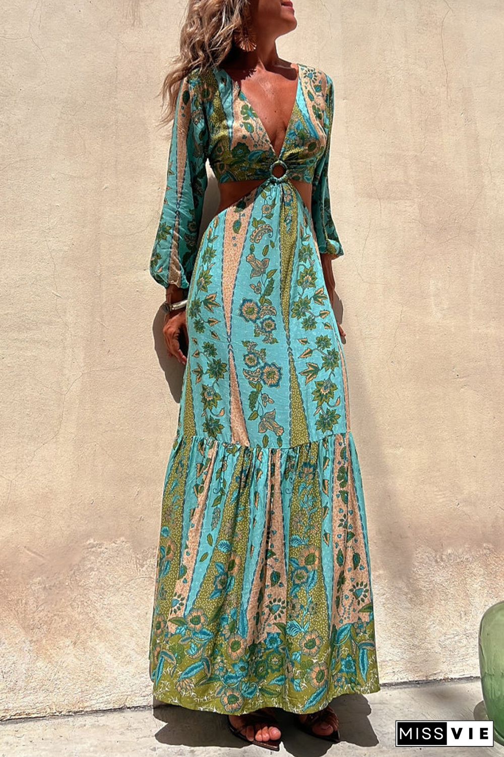 Sexy College Floral Asymmetrical V Neck Irregular Dress Dresses