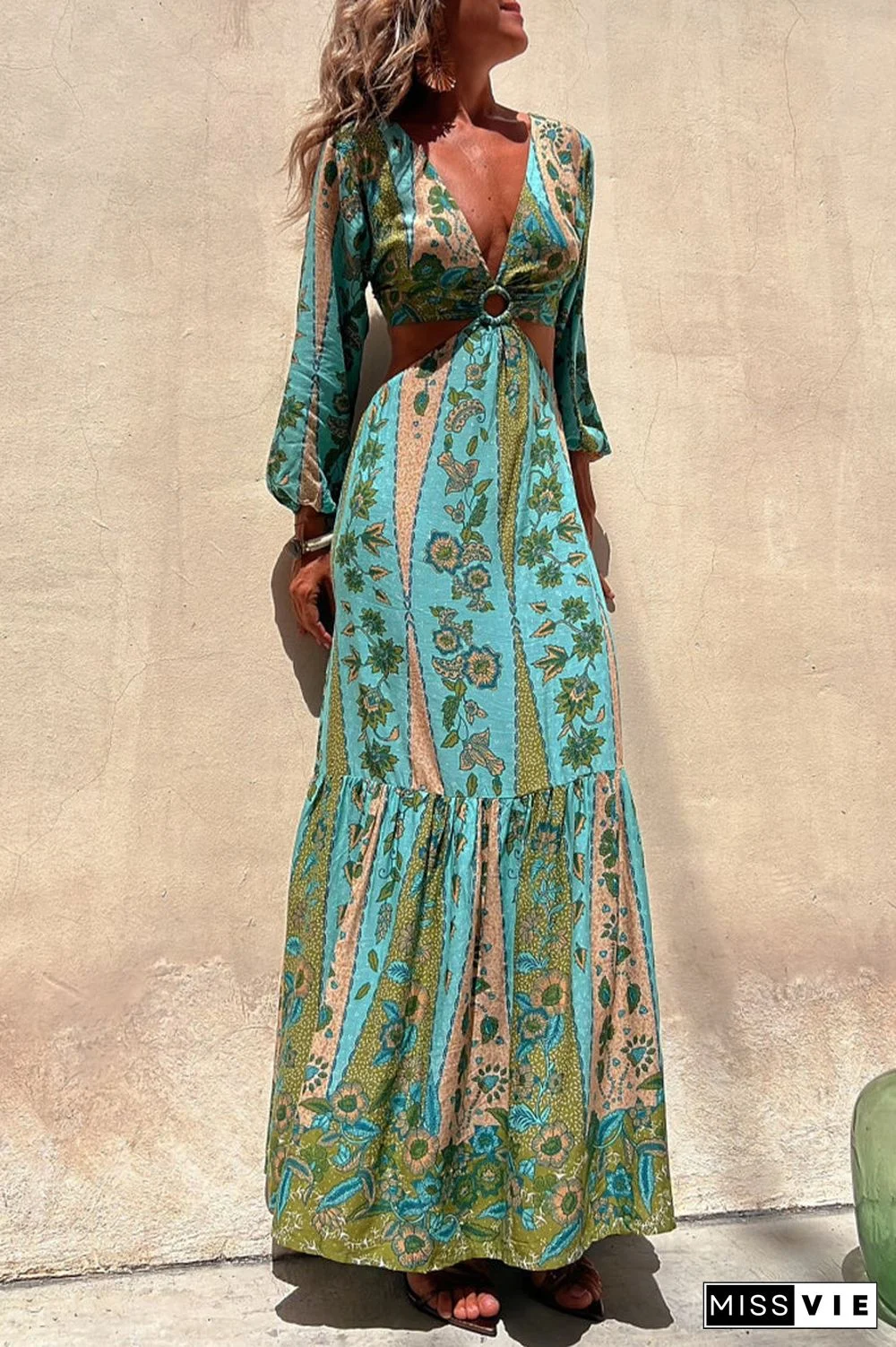 Sexy College Floral Asymmetrical V Neck Irregular Dress Dresses