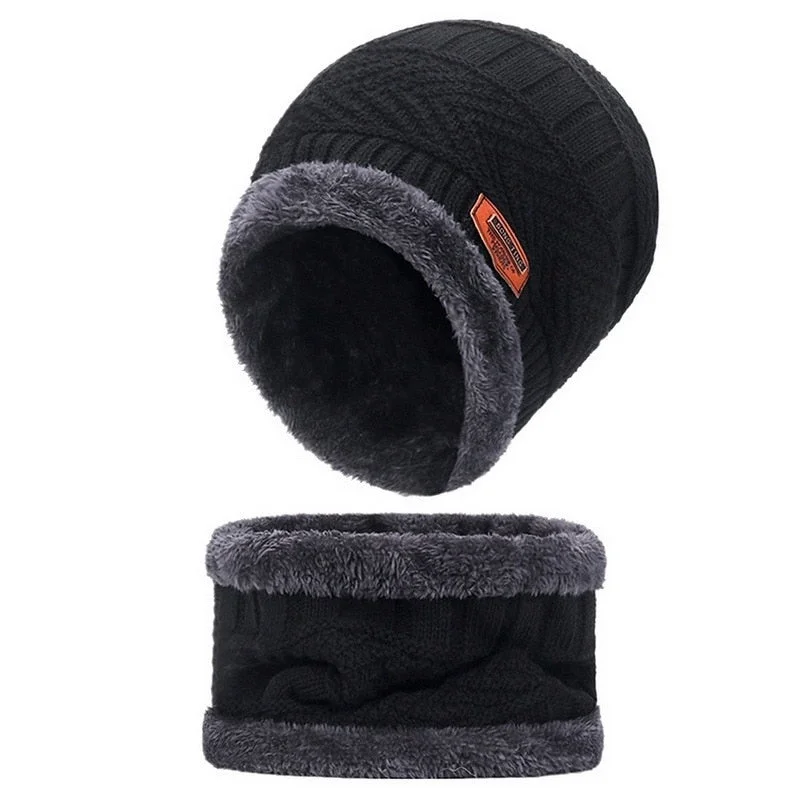 Winter Beanie Hat Scarf Set Knit Warm Men's Hats & Caps Neck Warmer Beanie Hat