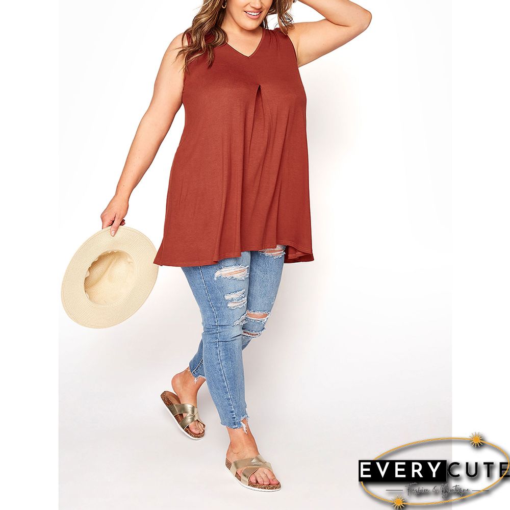 Orange V Neck Sleeveless Plus Size Tank Top