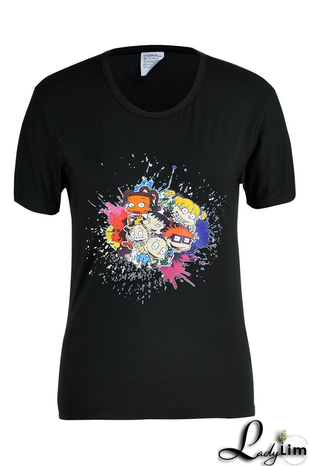 Pink Fashion Casual Cartoon Print Basic O Neck T-Shirts