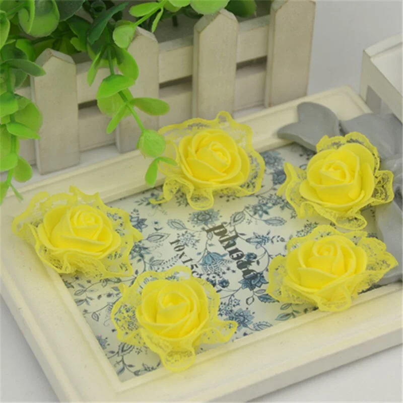 20pcs 3cm Artificial Mini Pe Foam Lace Rose Flower Heads For Wedding Party Decoration Diy Handmade Garland Craft Fake Flowers