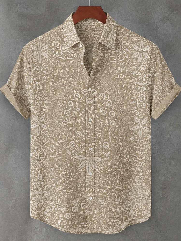 Vintage Japanese Floral Lace Print Cotton Linen Short Sleeve Shirt  artssus