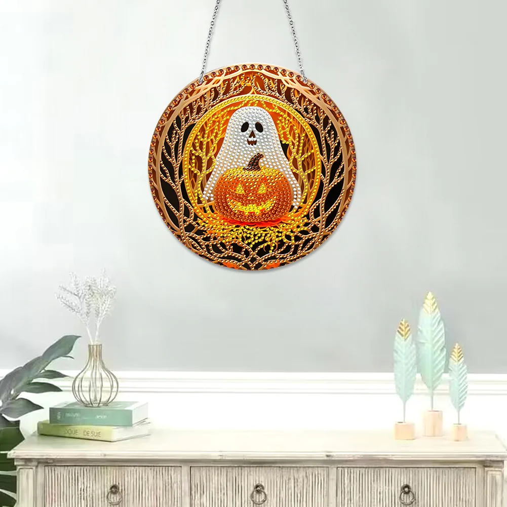 DIY Pumpkin Crystal Diamond Pendant Single-sided 5D Round for Home Garden