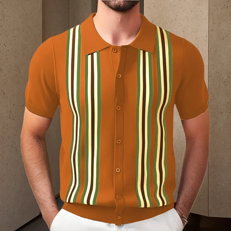 Uveng Uveng Men's Summer Green Striped Short Sleeves Repair Business Polo Shirt T-Shirt SY0113