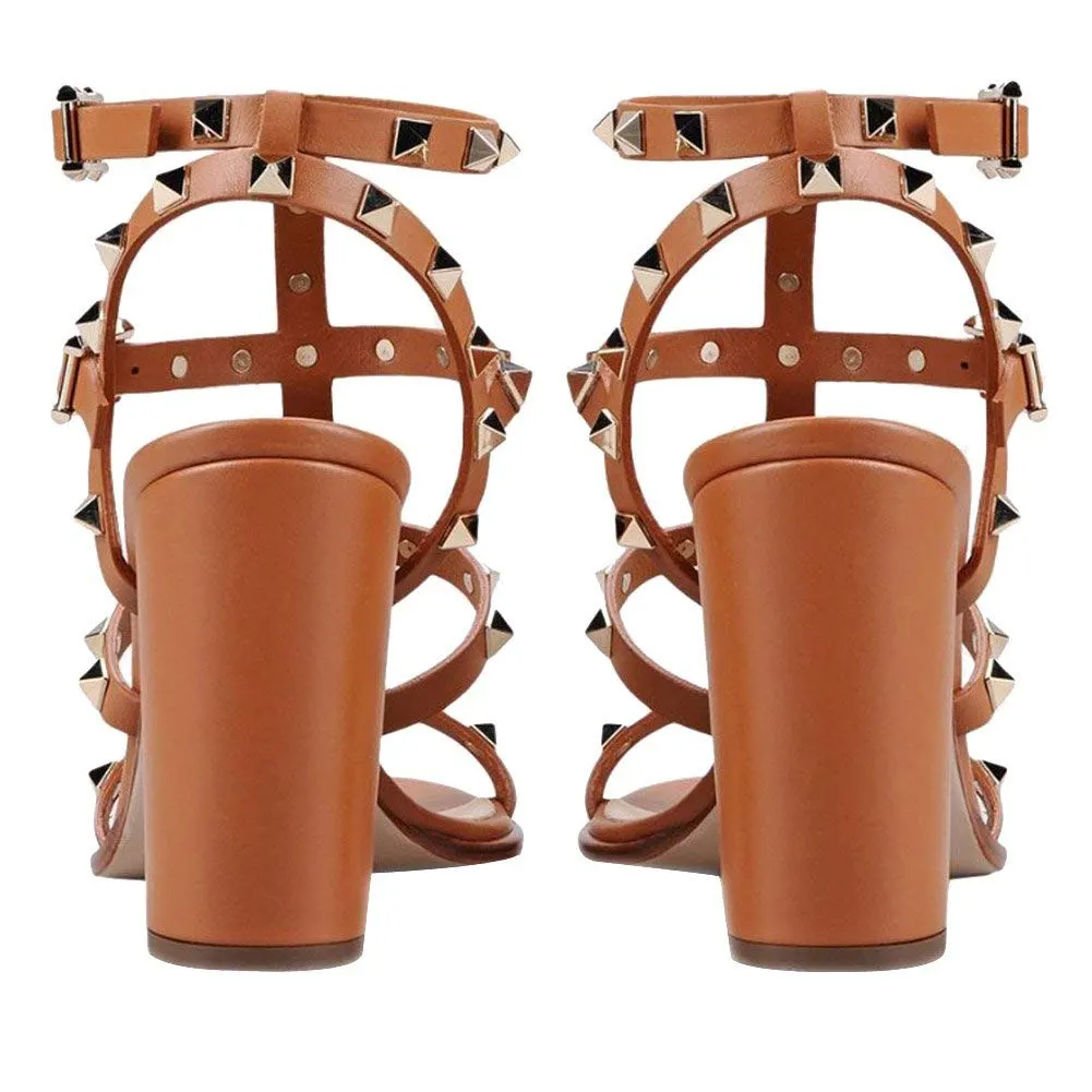 100mm Women's Rivets Block Heels Party Daily Summer Sandals-vocosishoes
