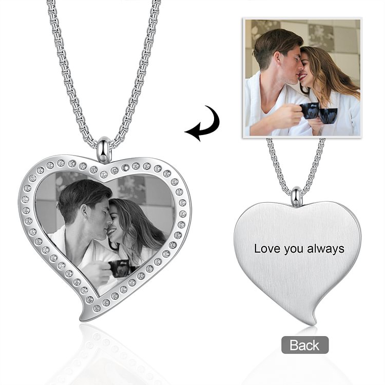 Personalized Heart Picture Necklace Tag Necklace Gift, Custom Necklace with Picture and Text